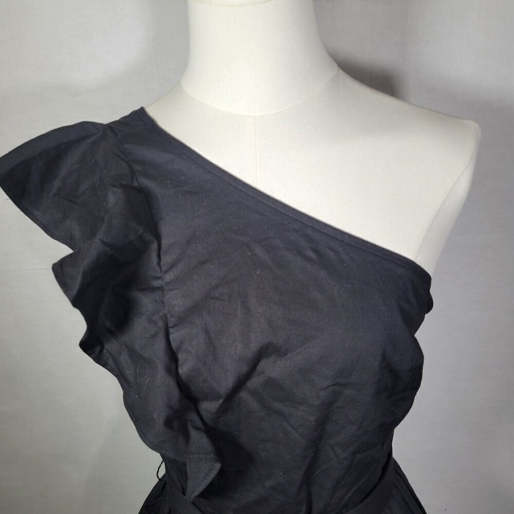 J.Crew Black Classic One-Shoulder Cotton Pleated Skirt Midi Dress Size 2P - Picture 8 of 14